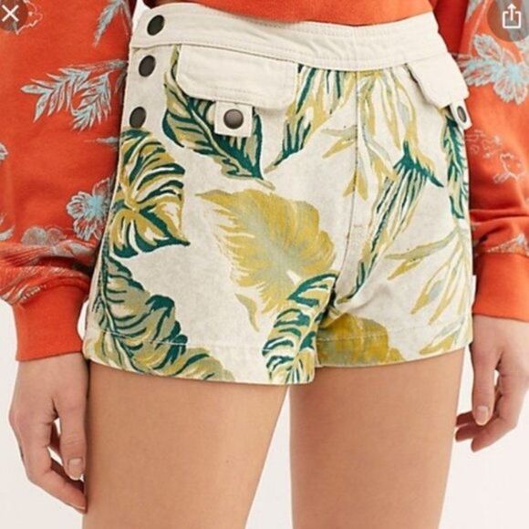 We the Free Palm Springs Leaf Print Denim Jean Shorts [size 25] NWT - Picture 1 of 11